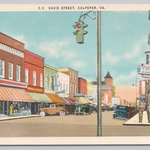 Carte postale en lin 1416, rue Davis à Culpeper, Virginie, vers 1940