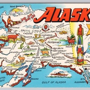 Carte postale Chrome villes Alaska AK State Map 1968 0737