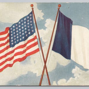 Cartolina d'epoca francese con bandiera americana e alleanza patriottica della prima guerra mondiale, 7505