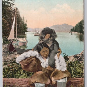 Inuit Postkarte Eskimo Frau mit Kind 0963