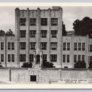 Carte postale de Philippi, Virginie-Occidentale des années 40, hôpital clinique Myers 1437