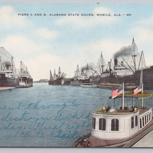 Cartolina d'epoca mobile Alabama State Docks Piers A e B 0869