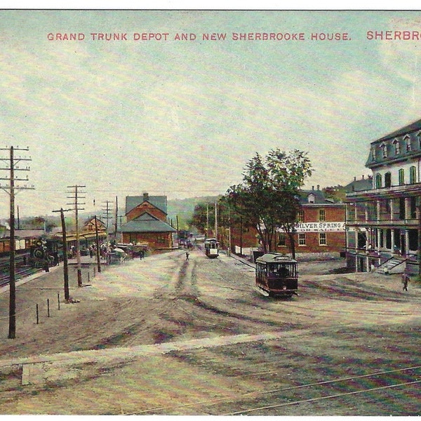 Sherbrooke Quebec Grand Trunk Railroad Train Station Depot Postcard