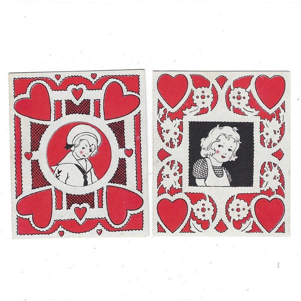 Valentine's Day Cards, Set of Two,  Carrington Co I'm A Little Sailor Boy, Girl 1930s AL124