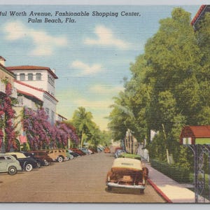 Carte postale vintage, Worth Avenue, centre commercial, Palm Beach, Floride 1300
