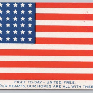 Cartolina d'epoca con saluti patriottici e bandiera USA 7504