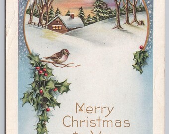 Carte postale en relief 0292 Joyeux Noël à vous, houx