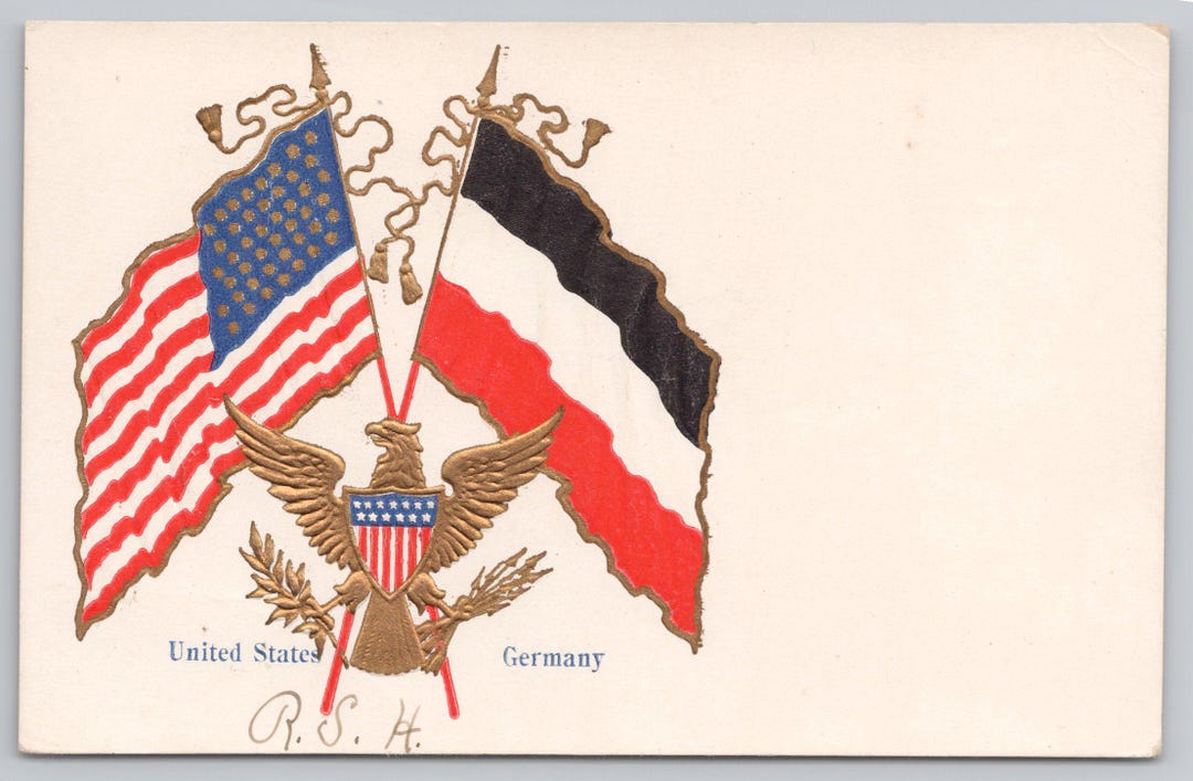 7512 愛国的なアメリカとドイツの帝国旗 - 1909年頃のアメリカのポスト