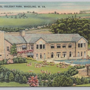 Wheeling West Virginia Oglebay Park Swimming Pool View Carte Postale Années 40 Linge 1271