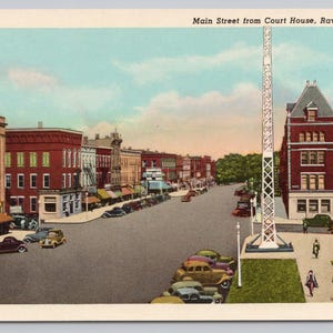 Carte postale vintage des années 40 Ravenna Ohio Main Street from Court House 1407