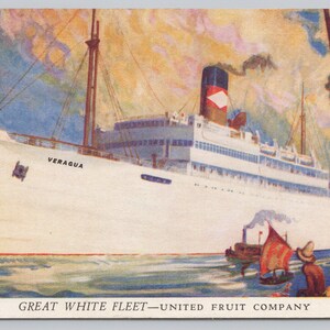 Carte postale VERAGUA, bateau à vapeur Great White Fleet United Fruit Co des années 40, 1195