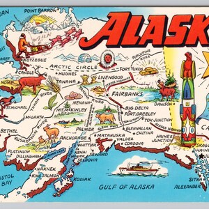 Carte postale Chrome villes Alaska AK State Map 1967 0738
