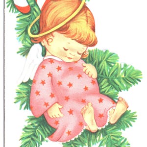 Vintage Weihnachtskarte, Engel gestanzt, Frohe Weihnachten, Vintage Karte signiert