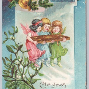 0315 Christmas Fantasy Little Girl Angels c1910 Vintage Postcard