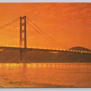 Carte postale vintage 0958 Golden Gate Bridge, San Francisco, Californie, coucher de soleil