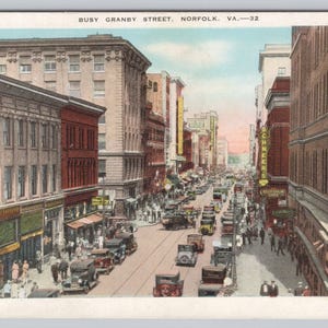 Norfolk, Virginie, 1920, carte postale, rue animée de Granby, centre-ville, Virginie, 1409