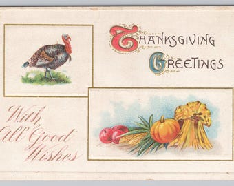 0469 Thanksgiving Greetings Turkey Embossed Postcard