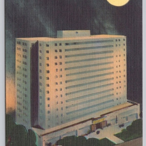 Carte postale en lin vintage des années 40 Calhoun Towers Greenville en Caroline du Sud 1200