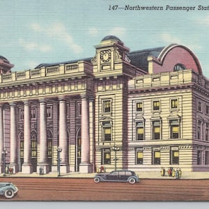 Chicago Illinois, deposito della stazione ferroviaria passeggeri Northwestern, cartolina d'epoca 1028