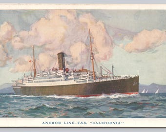 2071 Cruise Ocean Liner Steamer Ship 1920s Postcard, Anchor Line TSS California