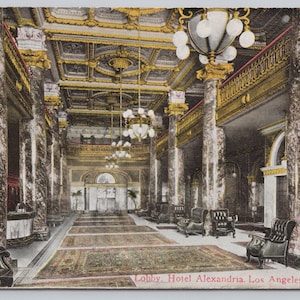 Los Angeles Hotel Alexandria Lobby Columns California c1913s Postkarte 1004