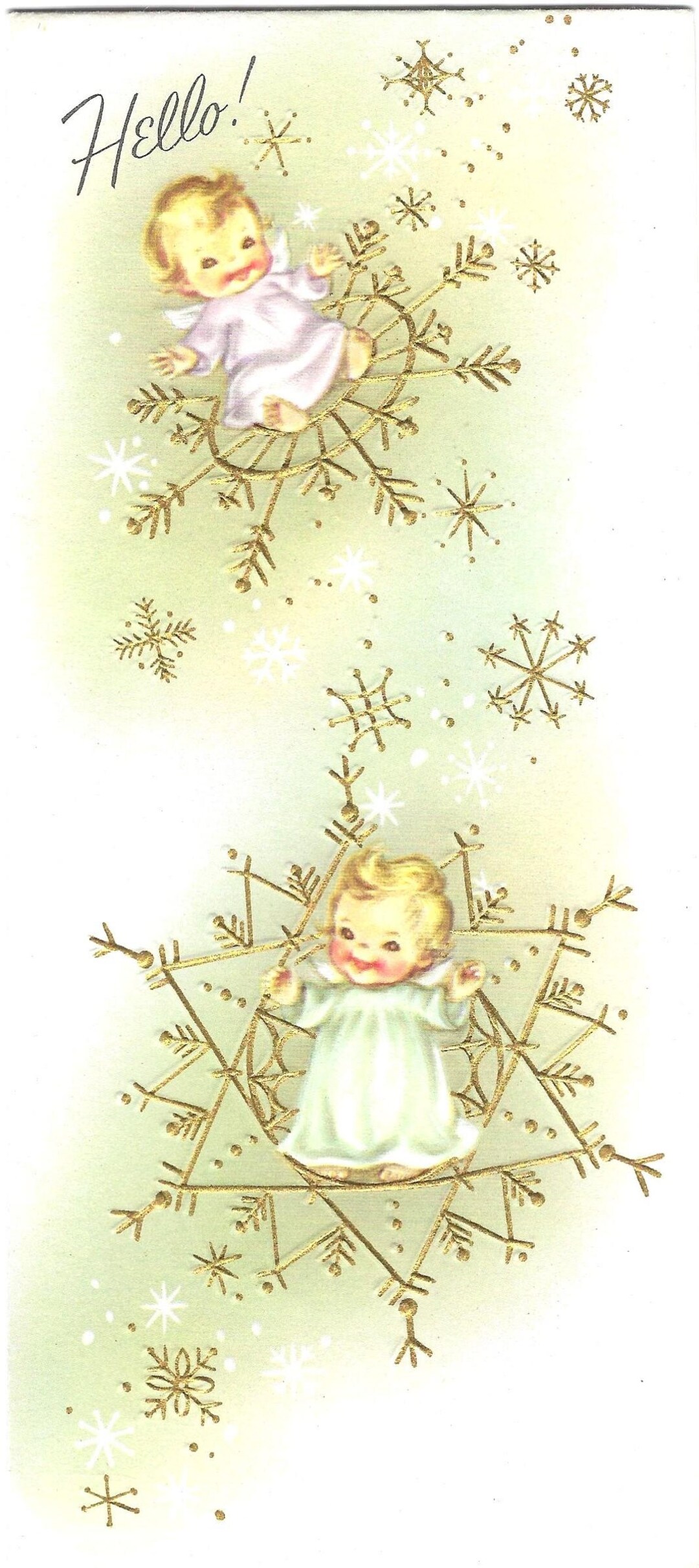 Vintage Christmas Card, Hello! Two Angels, Greetings, Vintage Card ...