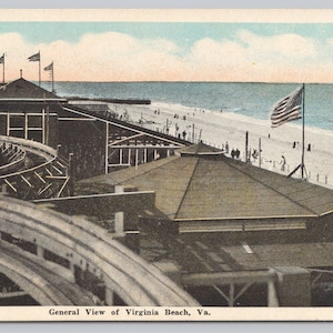 Vue générale de Virginia Beach, Virginie, carte postale, Seaside Park, parc d'attractions 0690
