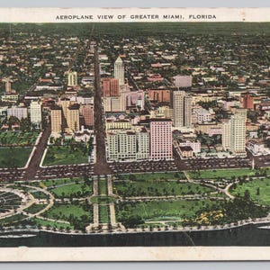 Carte postale 0892 vintage vue avion sur l'agglomération de Miami, Floride