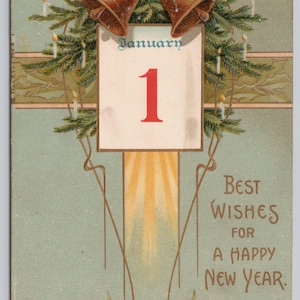 I migliori auguri di buon anno 1908 Cartolina Pines and Bells
