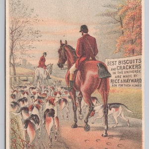 Equestrian Trade Card, Hunters on Horses Lead Dog Pack, Rice & Hayward, Kekse