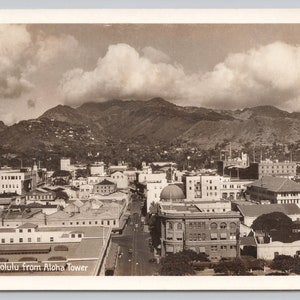 HONOLULU Hawaii vista dall'alto Aloha Tower, vecchie auto RPPC cartolina 0703