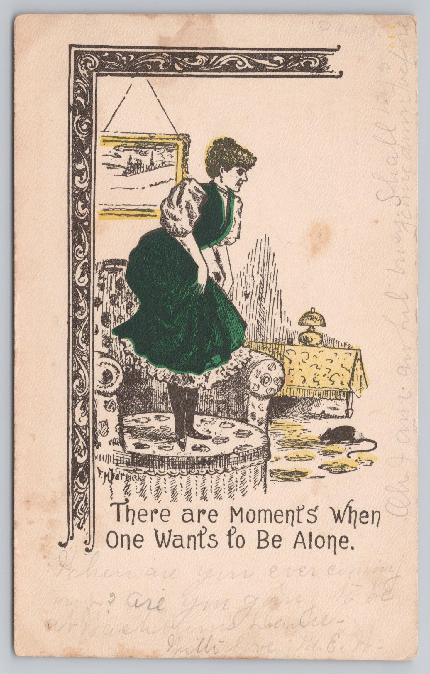 0834 Vintage Postcard: Woman Afraid of Mouse - Etsy