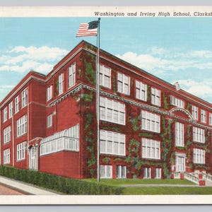 Carte postale 1461 en lin Washington & Irving High School Clarksburg Virginie-Occidentale