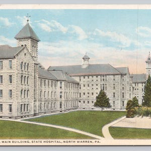 1916 Edificio principale Manicomio Ospedale Statale Warren PA Cartolina 1627