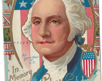 Antieke ansichtkaart Patriottische George Washington's verjaardag 1909