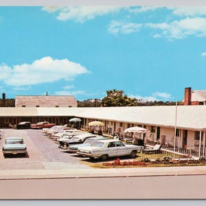 Farrars Motel, Atlantic Avenue, Virginia Beach, Virginie, carte postale 1243 Voitures des années 60