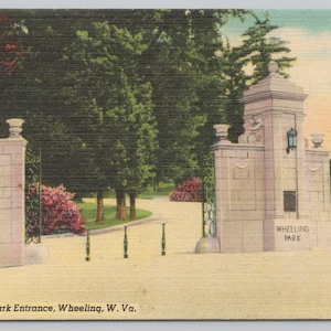 Wheeling, Carte postale 1920 WV, entrée du parc, Virginie-Occidentale 1446