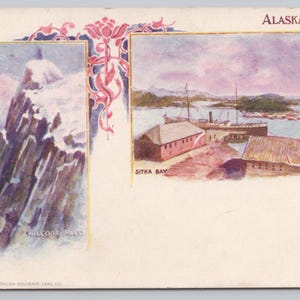 Carte postale vintage de la ruée vers l'or de l'Alaska, c1897, col Chilcoot, baie de Sitka 1025