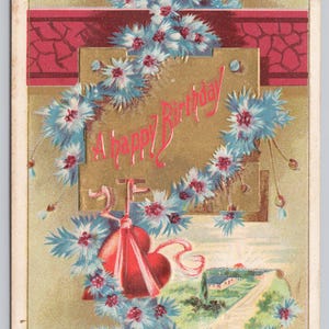 c1905 Eine alles Gute zum Geburtstag Blumen geprägte D Goldie Postkarte 0403