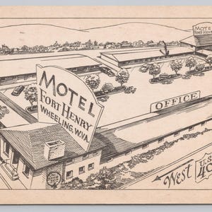 C1950 Motel Fort Henry, Wheeling, Virginie-Occidentale WV Carte postale vintage 1265