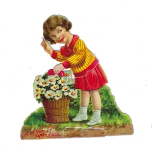 Biglietto di San Valentino meccanico vintage Ragazza con cuori versati Germania Fustellato AL115