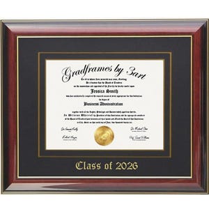 Custom Wood Diploma Frame with Gold Accents - 8.5x11, 11x14, 11x17
