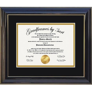 Custom Diploma Frame: Black Wood with Gold Accents, Multiple Sizes