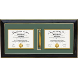 Custom Double diploma  frame with tassel Black/Green RC-H  ,6x8,7x9,8x10,8.5x11,9x12,10x13,11x14, Certificate, Degree, Document