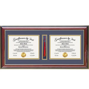 Double Diploma Frame: Mahogany & Navy with Gold Accents