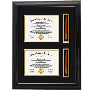 Custom Double diploma  frame with two tassel B,6x8,7x9,8x10,8.5x11,9x12,10x13,11x14 degree, college, university,  school frame,  R.C. SQ-F