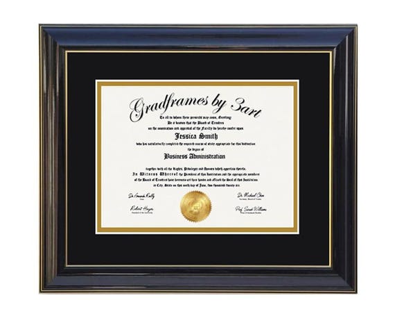 Custom Diploma Frame: Black Wood with Gold Accents, Multiple Sizes