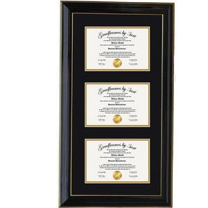 Custom triple diploma frame B.B RC-V 6x8,7x9,8x10,8.5x11,9x12,10x12,10x13,11x14, degree ,certificate, photo, picture,  multi size available.