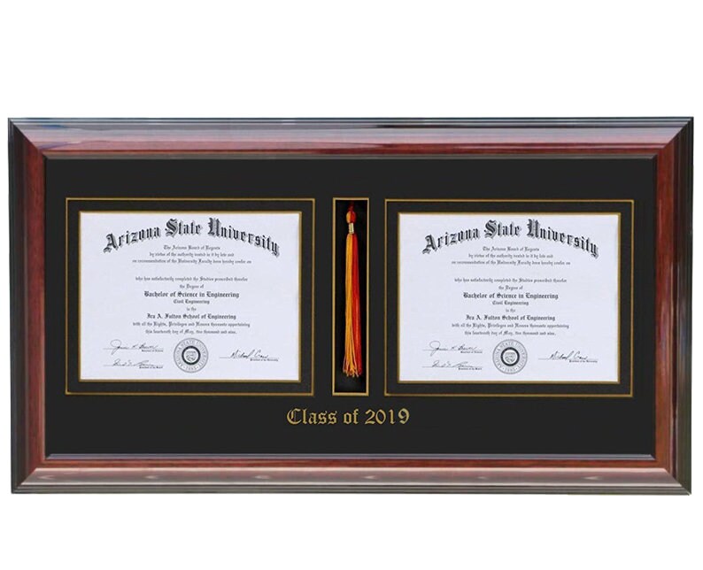 Double Diploma Frame With Tassel Brandy Customizable 6x8 7x9 8x10 8 5x11 9x12 10x13 11x14 Landscape