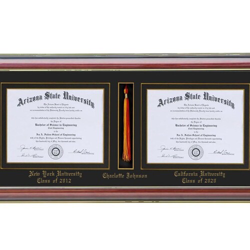 DOUBLE DIPLOMA TASSEL  FRAME  MAHOGANY 8" Wide by 6" High 